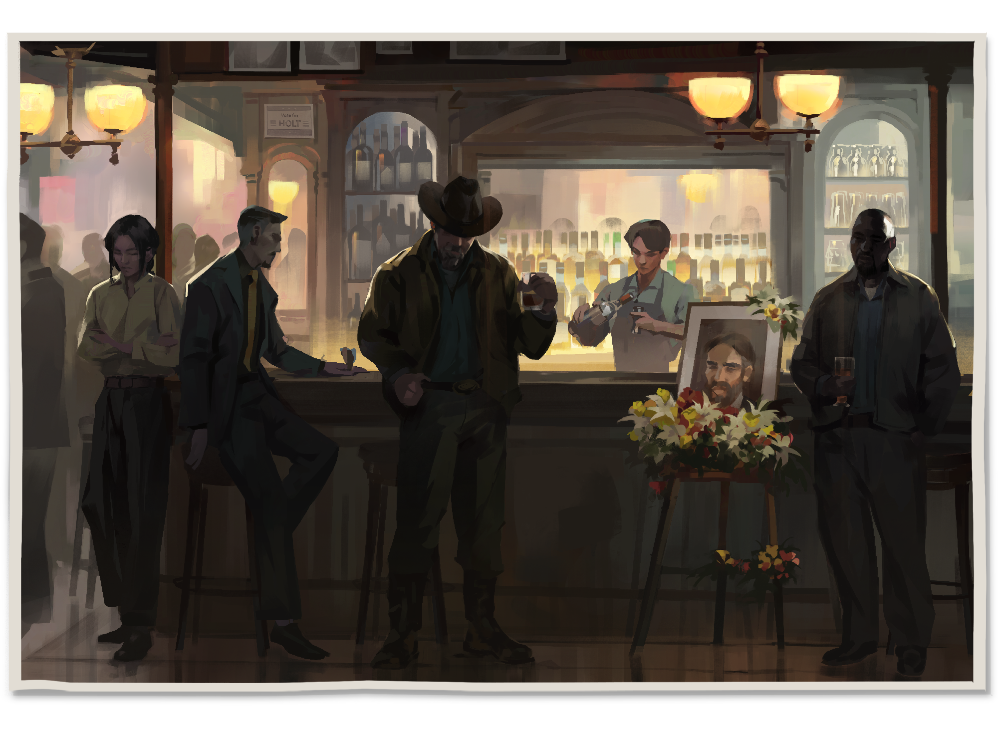 Assorted characters gather at the pub for Declan's father's wake
